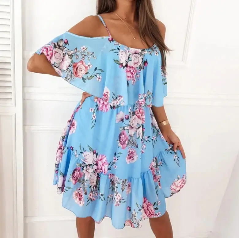 White Floral Chiffon Off-Shoulder Dress for Women - Image 4