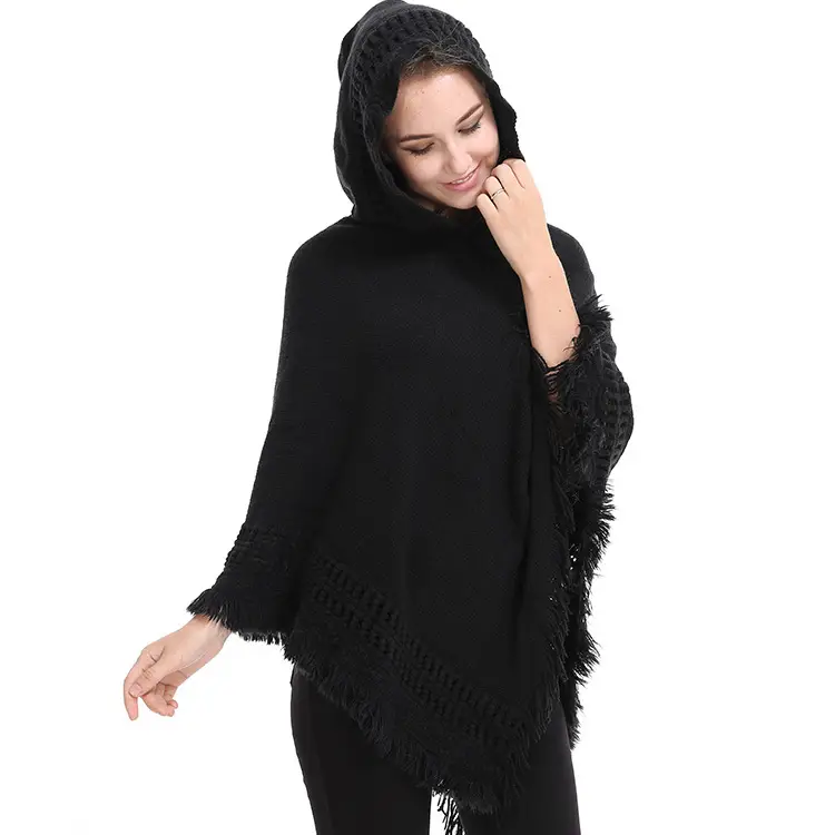 Women's Cream Knitted Hooded Shawl Large - Image 13