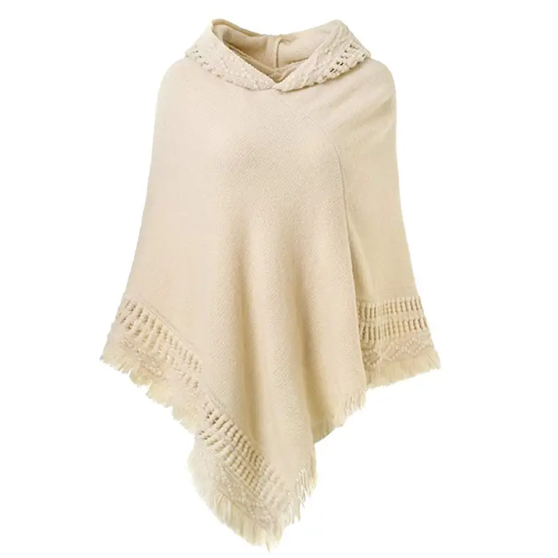 Women's Cream Knitted Hooded Shawl Large - Image 15