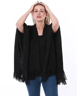 Women's Cream Knitted Hooded Shawl Large — feature 9