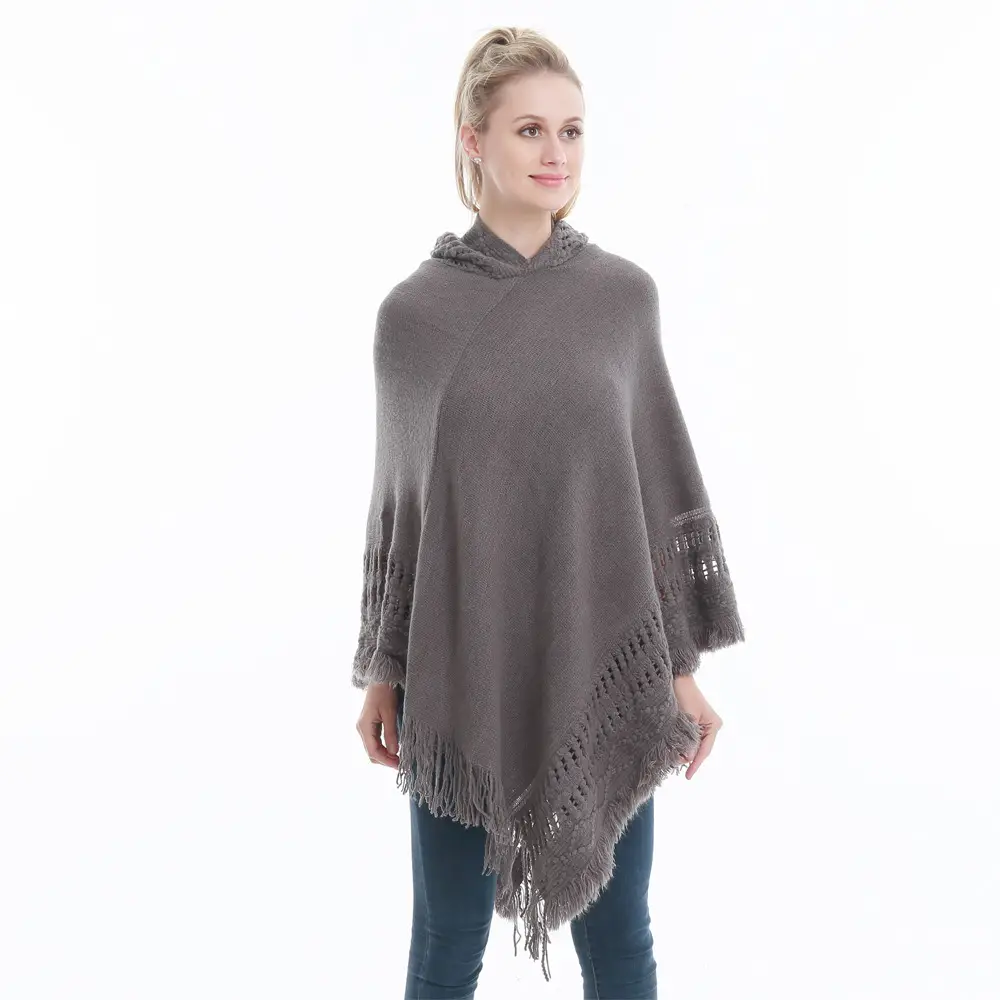 Women's Cream Knitted Hooded Shawl Large - Image 4