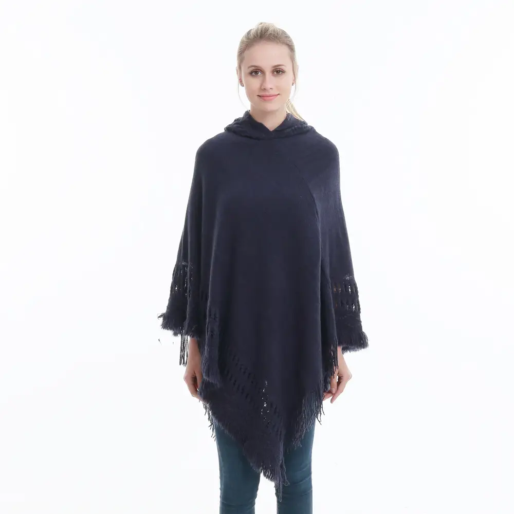 Women's Cream Knitted Hooded Shawl Large - Image 6
