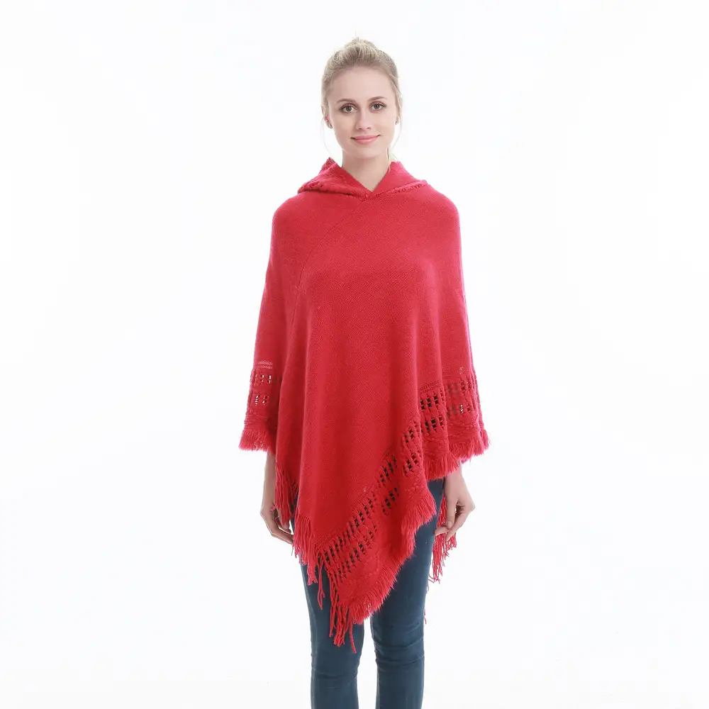 Women's Cream Knitted Hooded Shawl Large - Image 7