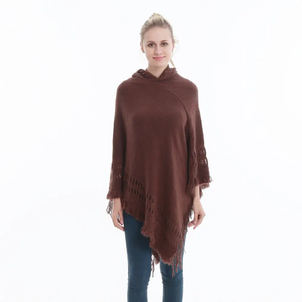 Women's Cream Knitted Hooded Shawl Large - Image 9