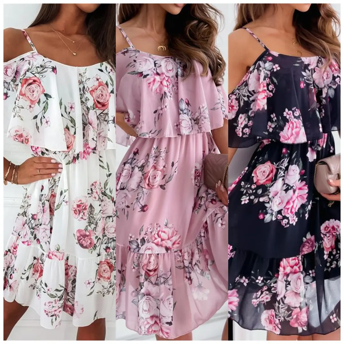 Pink Floral Chiffon 2-Piece Summer Dress - Image 4