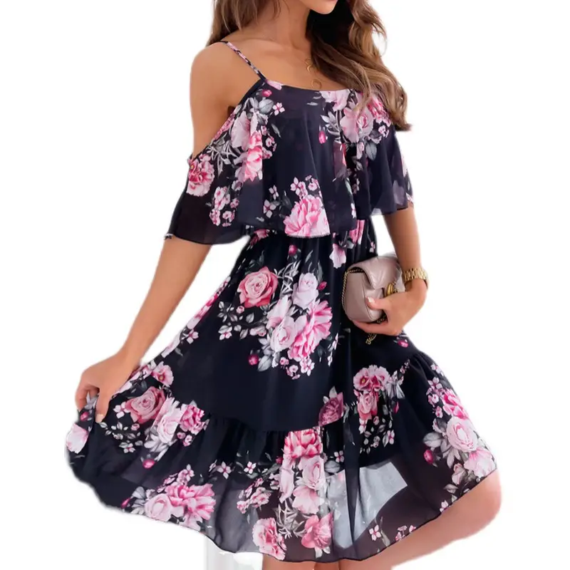 Pink Floral Chiffon 2-Piece Summer Dress - Image 6