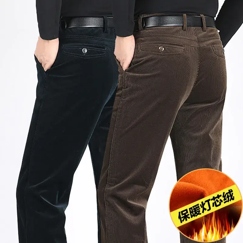 Men's Black Wool Warm Trouser High Waist Straight Cut