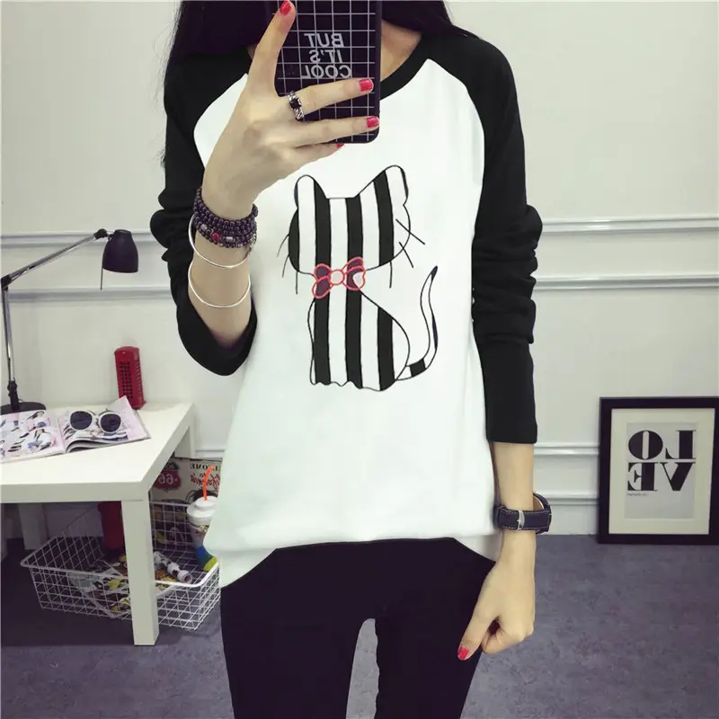 Women's Long Sleeve Printed T-Shirt White Blue 1986 Design - Image 21
