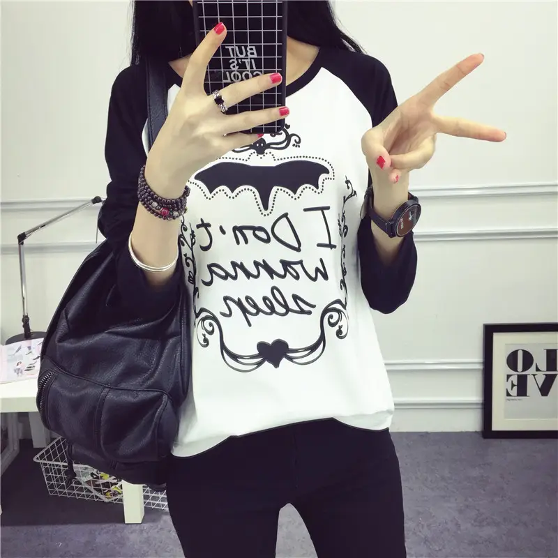 Women's Long Sleeve Printed T-Shirt White Blue 1986 Design - Image 23