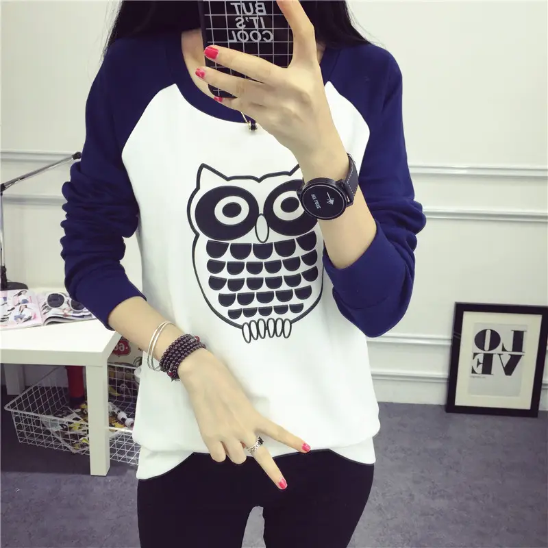 Women's Long Sleeve Printed T-Shirt White Blue 1986 Design - Image 24