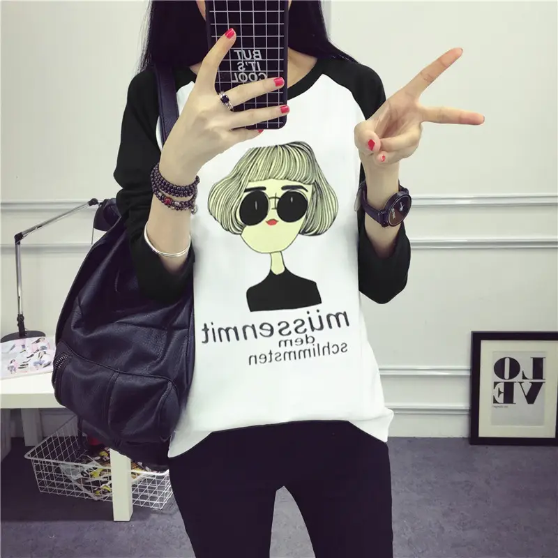 Women's Long Sleeve Printed T-Shirt White Blue 1986 Design - Image 11