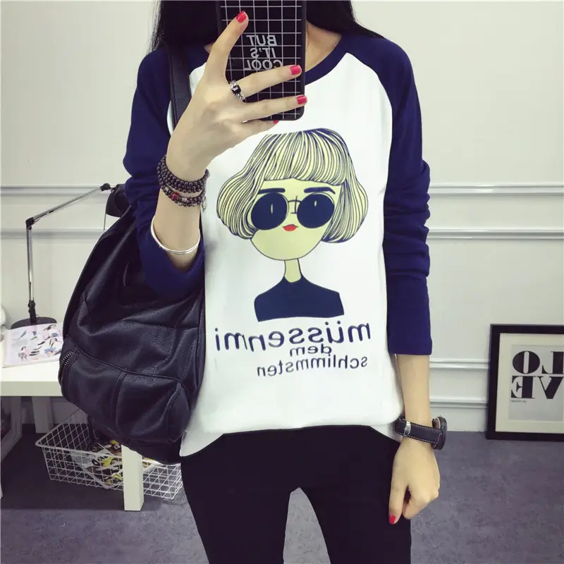 Women's Long Sleeve Printed T-Shirt White Blue 1986 Design - Image 12
