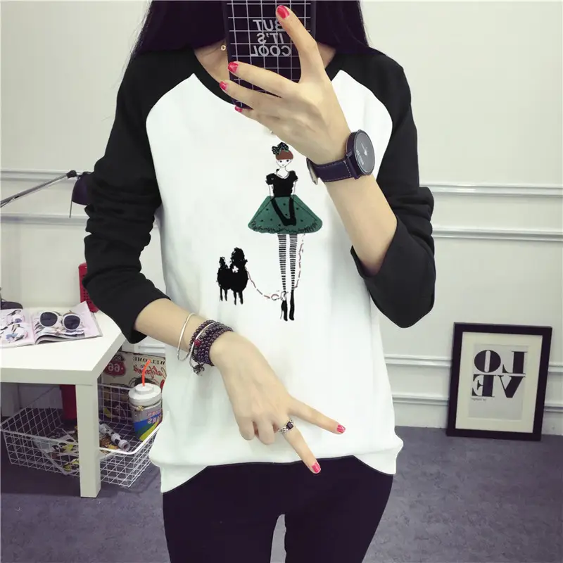 Women's Long Sleeve Printed T-Shirt White Blue 1986 Design - Image 13