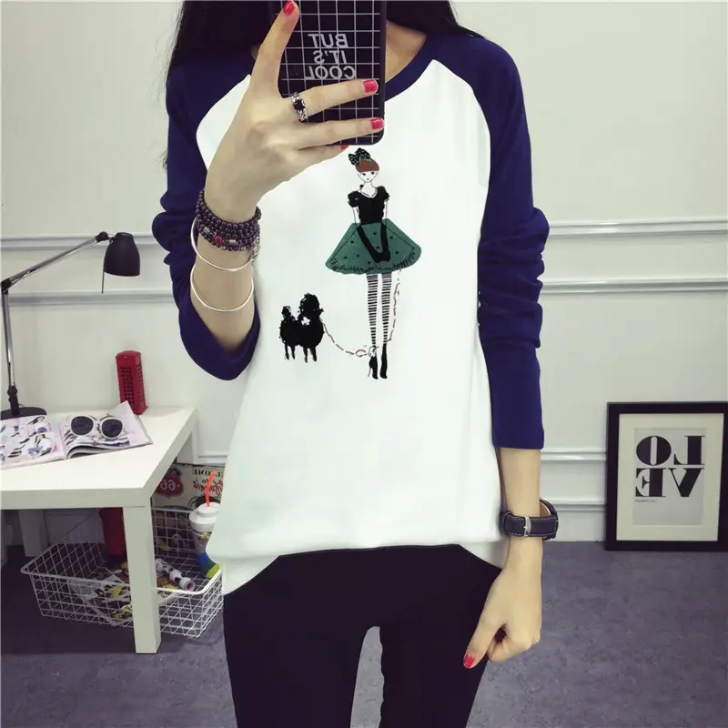 Women's Long Sleeve Printed T-Shirt White Blue 1986 Design - Image 14