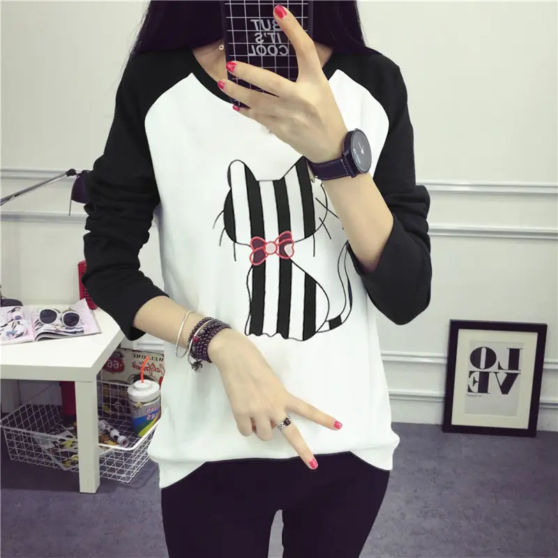 Women's Long Sleeve Printed T-Shirt White Blue 1986 Design - Image 15