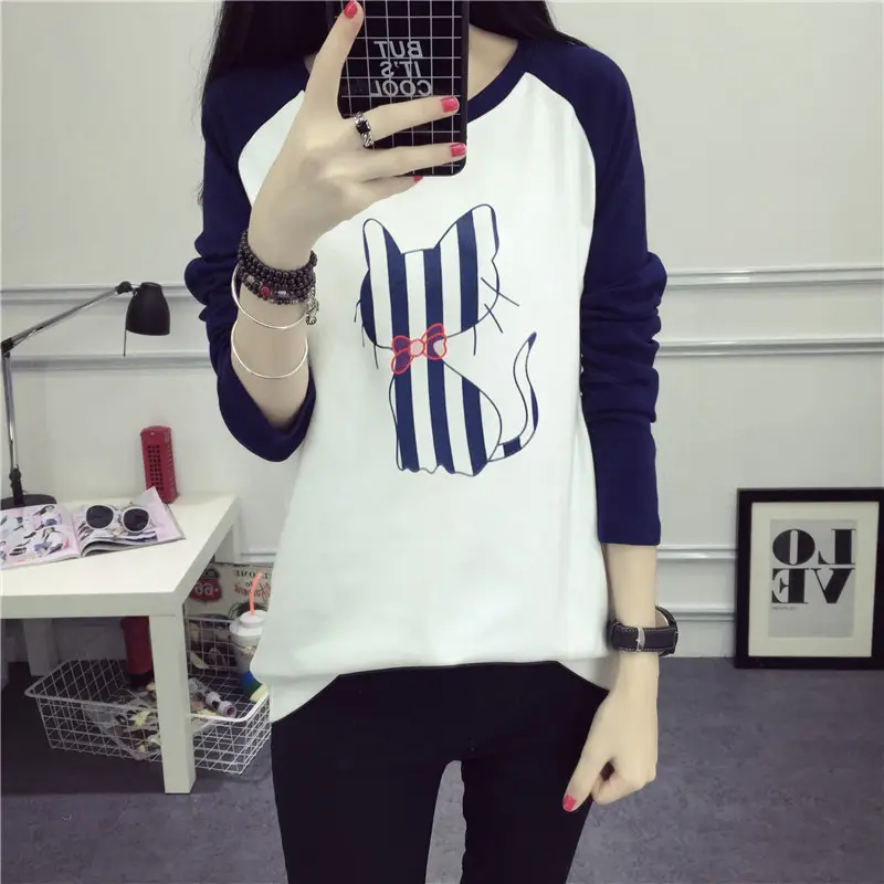 Women's Long Sleeve Printed T-Shirt White Blue 1986 Design - Image 16