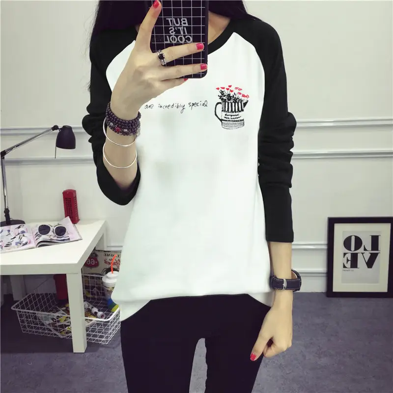 Women's Long Sleeve Printed T-Shirt White Blue 1986 Design - Image 17