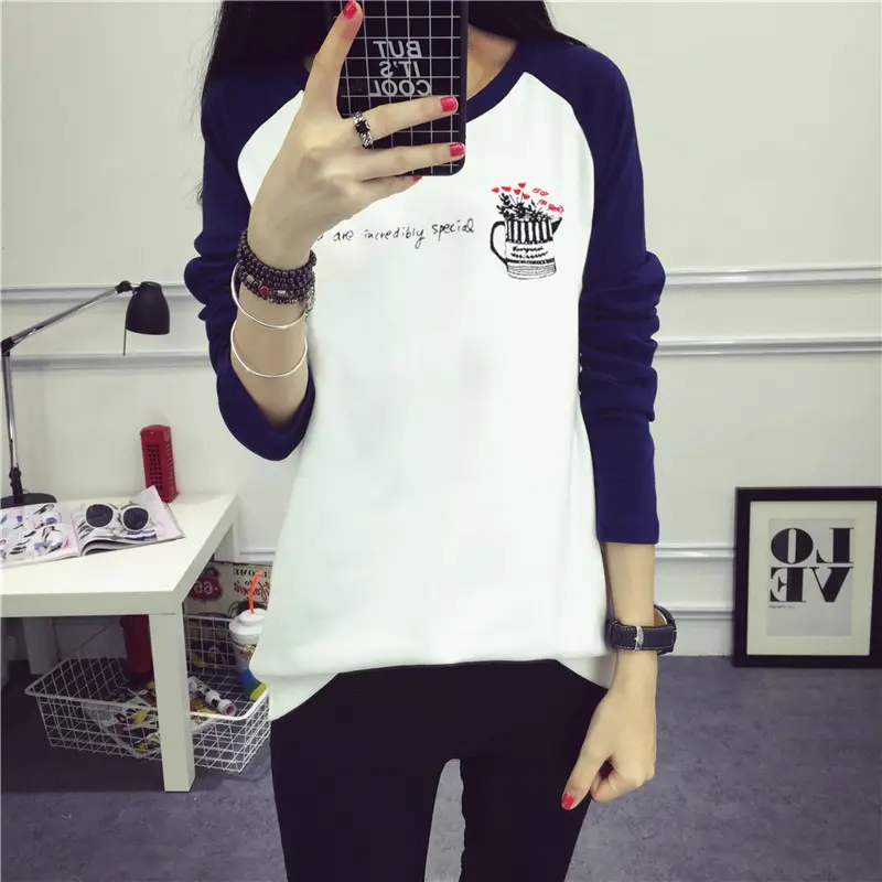 Women's Long Sleeve Printed T-Shirt White Blue 1986 Design - Image 19