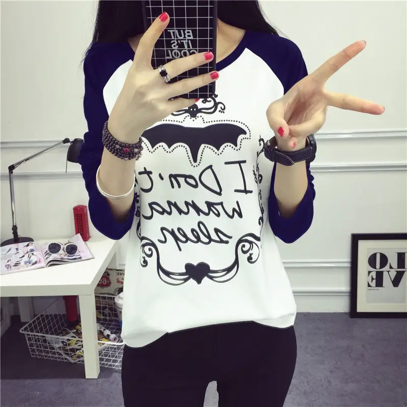 Women's Long Sleeve Printed T-Shirt White Blue 1986 Design - Image 2