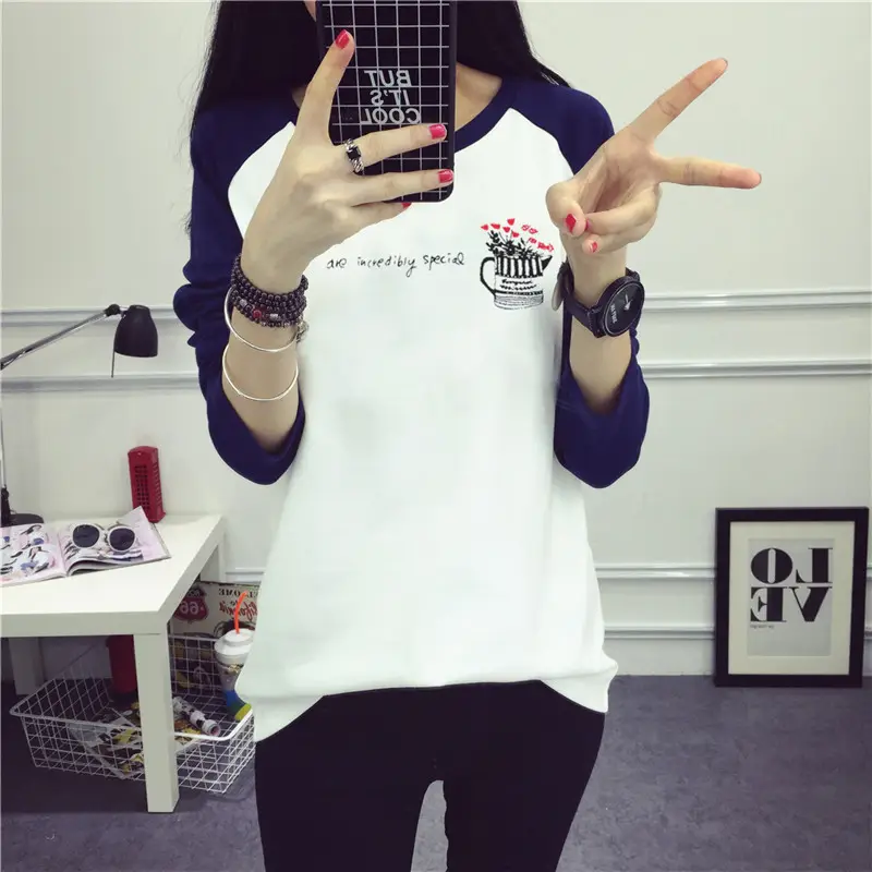Women's Long Sleeve Printed T-Shirt White Blue 1986 Design - Image 20