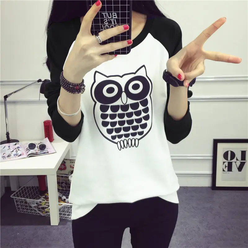 Women's Long Sleeve Printed T-Shirt White Blue 1986 Design - Image 3