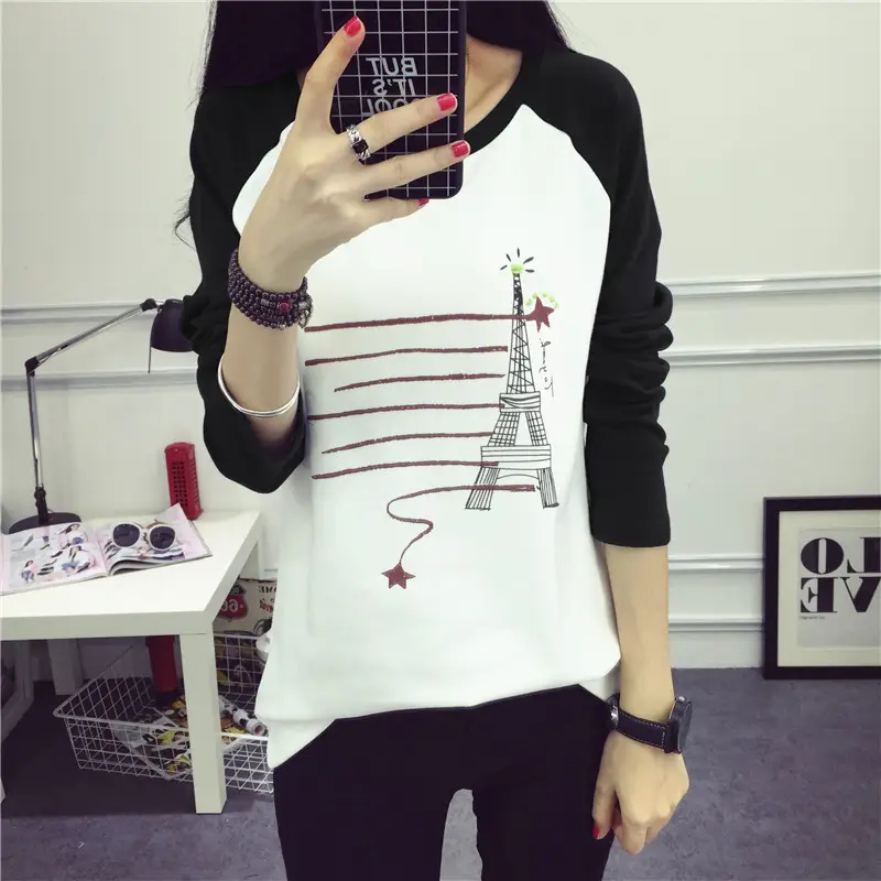 Women's Long Sleeve Printed T-Shirt White Blue 1986 Design - Image 5