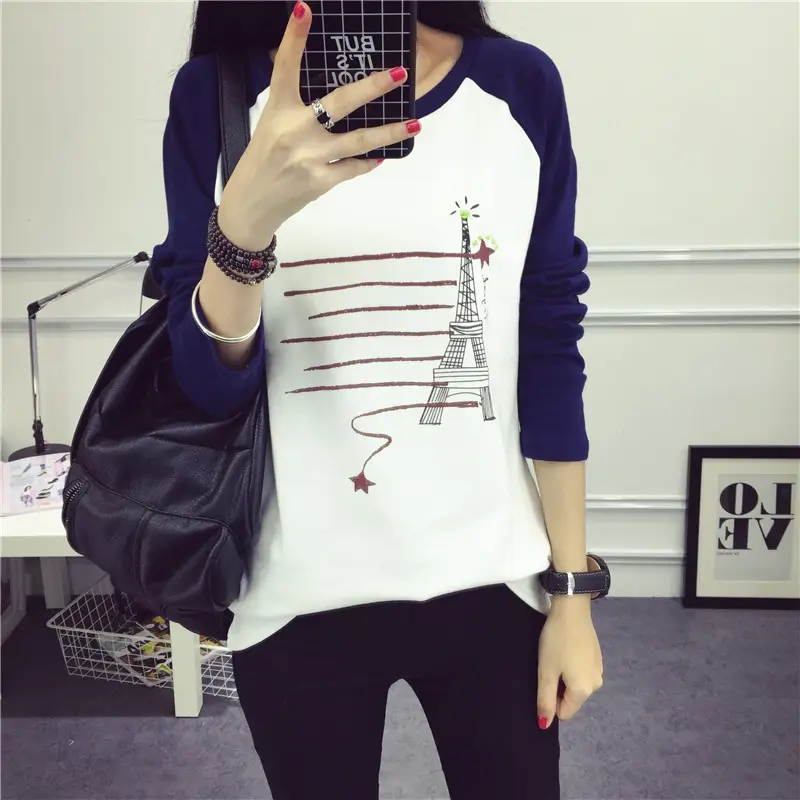 Women's Long Sleeve Printed T-Shirt White Blue 1986 Design - Image 6