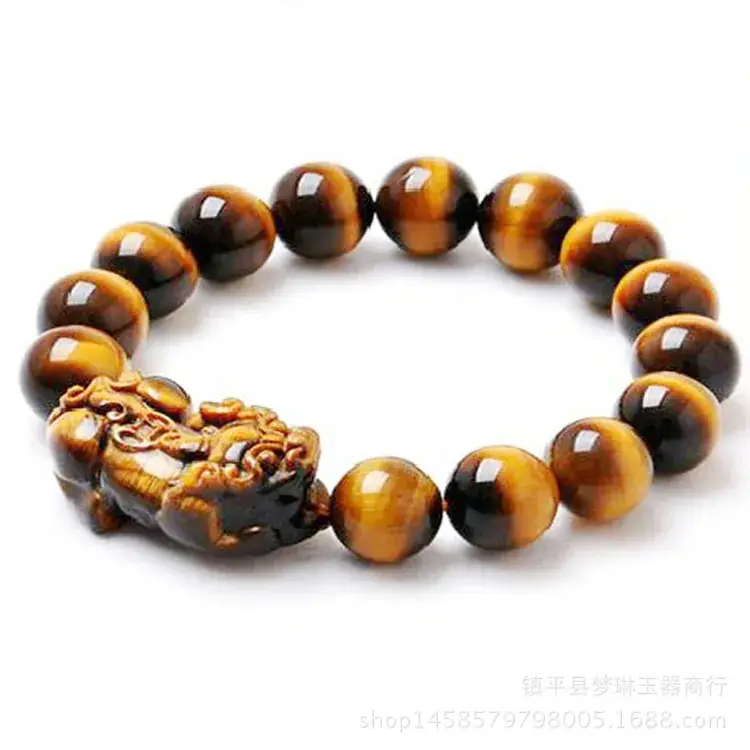 Genuine Tiger Eye Stone Men's Bracelet with Gold Plated Design - Image 4