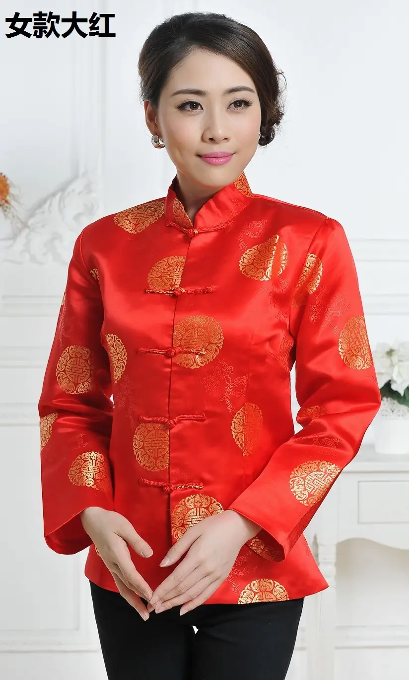 Men's Long Sleeve Chinese Tang Suit Red & Gold Patterned — feature 14