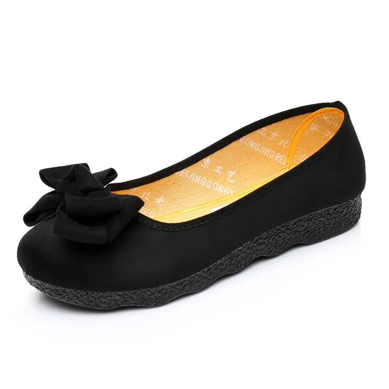 Old Beijing Cloth Shoes Women's Shoes Flat Bean Shoes Bow Round Head Shallow Mouth Soft Bottom Black Work Shoes Women's Single Shoes - Image 8