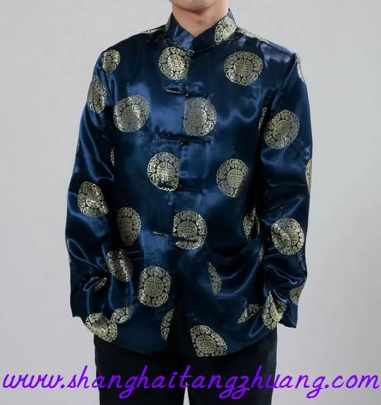Dark Blue Long-Sleeved Chinese Tang Suit Men - Image 3