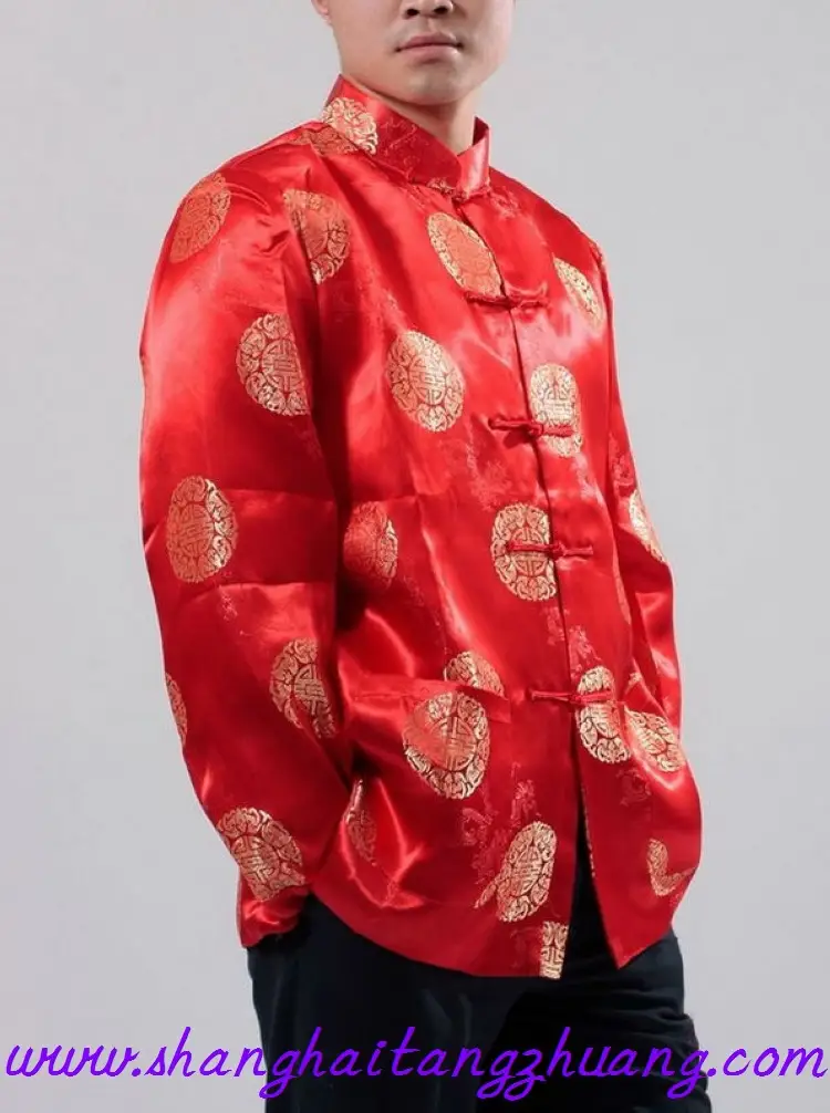 Men's Red Traditional Tang Suit Long Sleeve Ethnic Festive Wear — feature 7