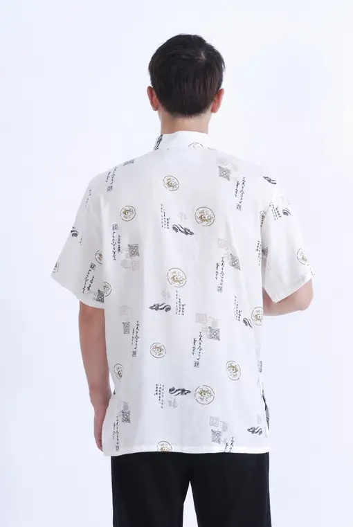 Wholesale Printed White Ruyi Men's Short Sleeve T-shirt — feature 7