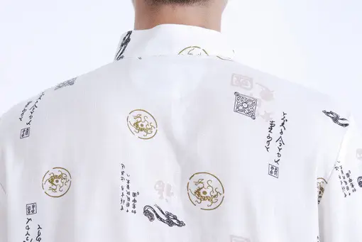 Wholesale Printed White Ruyi Men's Short Sleeve T-shirt — feature 9