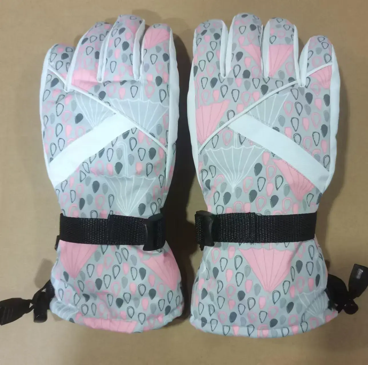 Factory Outdoor Skiing Gloves Pink Patterned Winter Warm Non-Slip - Image 12