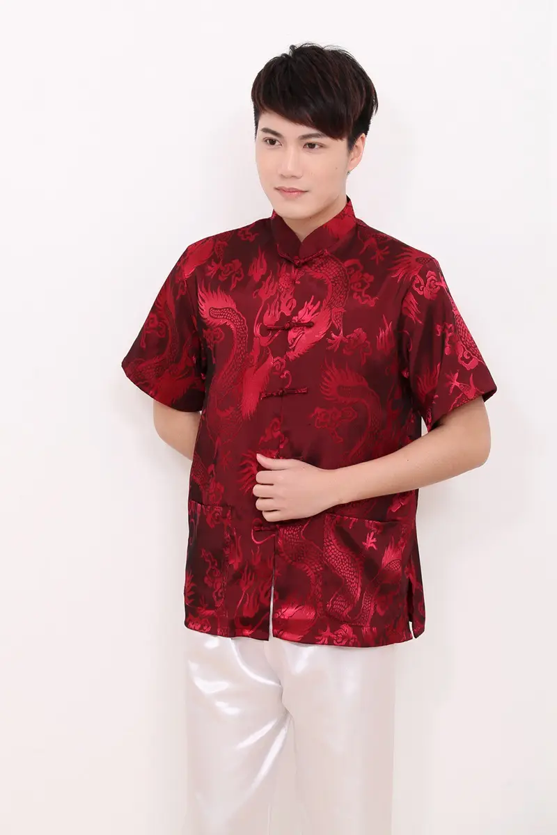 Men's Silk Dragon Embroidered Chinese Tang Suit Yellow — feature 1