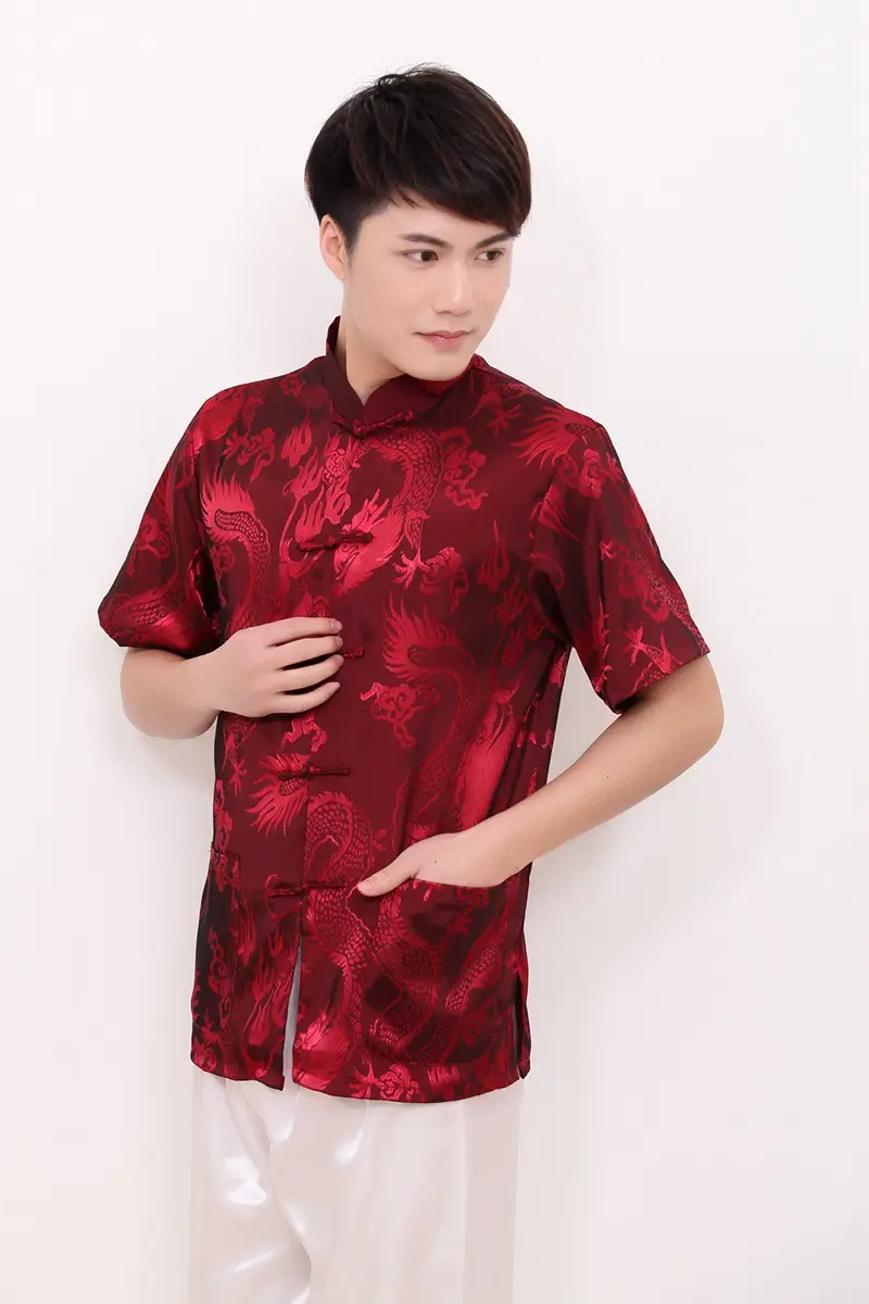 Men's Silk Dragon Embroidered Chinese Tang Suit Yellow — feature 2