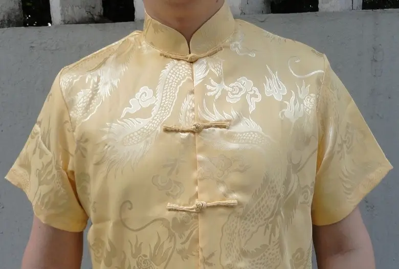Men's Silk Dragon Embroidered Chinese Tang Suit Yellow — feature 7