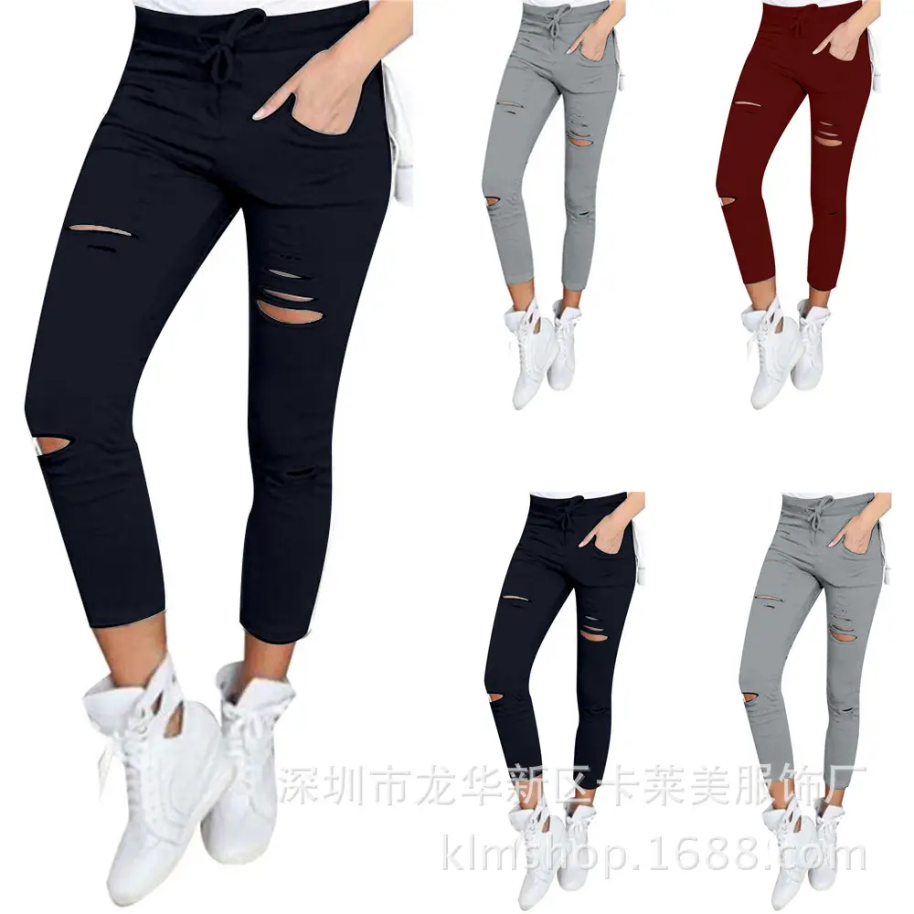 Women Ripped White Leggings High Waist Summer Wear - Image 9