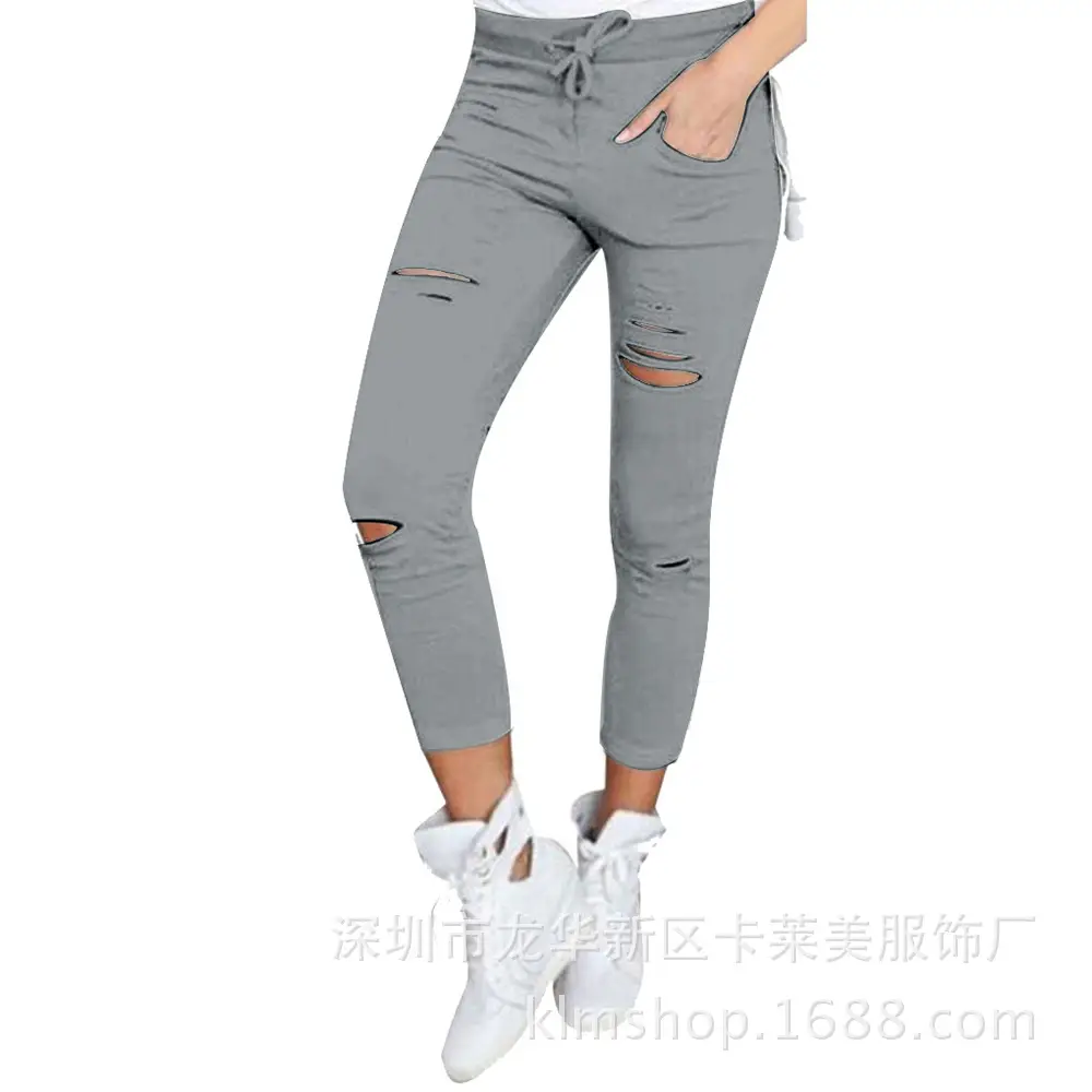 Women Ripped White Leggings High Waist Summer Wear - Image 10