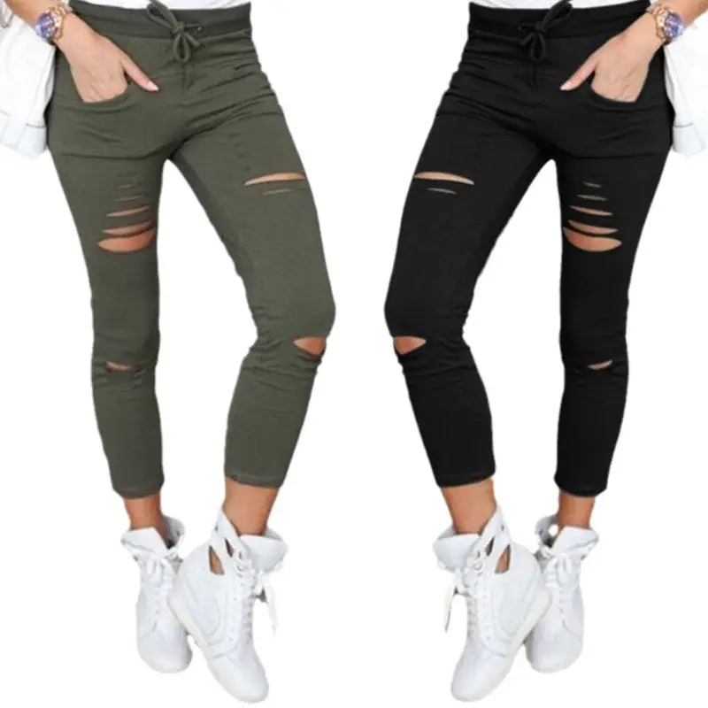 Women Ripped White Leggings High Waist Summer Wear - Image 12