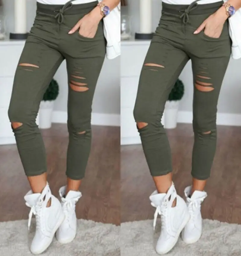 Women Ripped White Leggings High Waist Summer Wear - Image 5