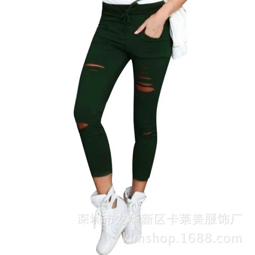 Women Ripped White Leggings High Waist Summer Wear - Image 6
