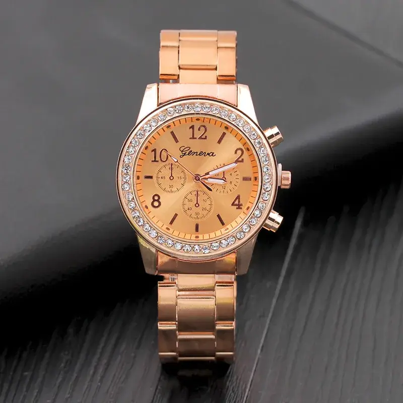 Gold Three-Eye Diamond Women's Watch Small - Image 5