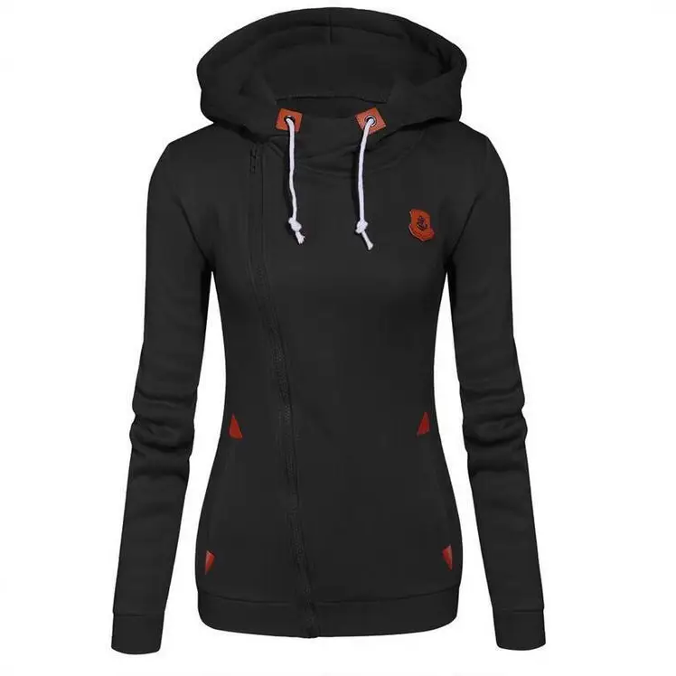 Women Grey Hooded Zipper Sweater with Orange Logo - Image 8
