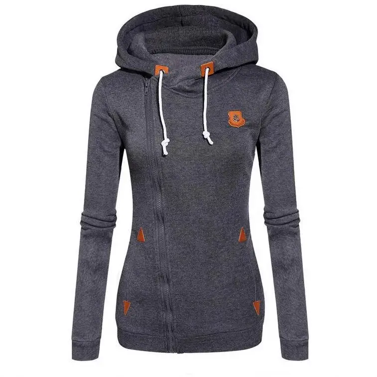Women Grey Hooded Zipper Sweater with Orange Logo - Image 10