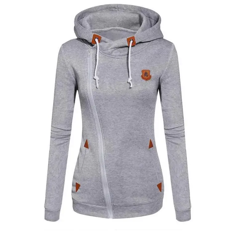 Women Grey Hooded Zipper Sweater with Orange Logo - Image 11