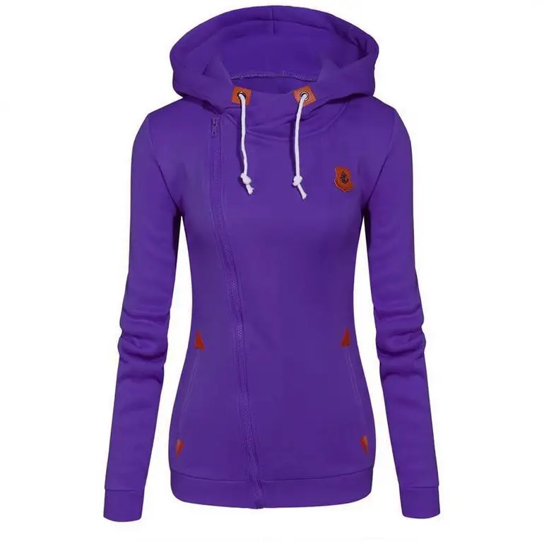 Women Grey Hooded Zipper Sweater with Orange Logo - Image 12
