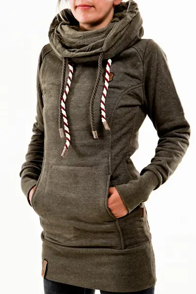 Women Grey Hooded Zipper Sweater with Orange Logo — feature 11