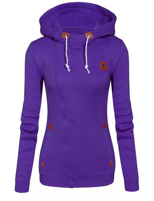 Women Grey Hooded Zipper Sweater with Orange Logo - Image 2